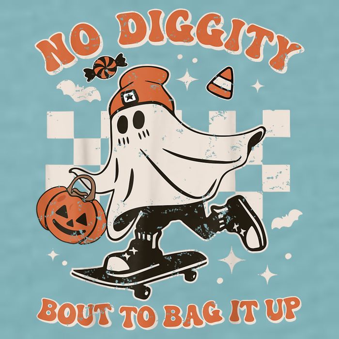 Retro Halloween Ghost No Diggity Bout To Bag It Up Sueded Cloud Jersey T-Shirt
