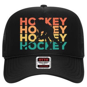 Retro Hockey Gift For Hockey Players Cute Gift High Crown Mesh Back Trucker Hat