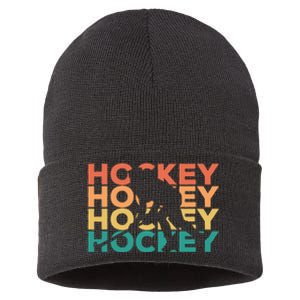 Retro Hockey Gift For Hockey Players Cute Gift Sustainable Knit Beanie