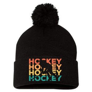 Retro Hockey Gift For Hockey Players Cute Gift Pom Pom 12in Knit Beanie