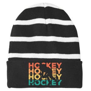 Retro Hockey Gift For Hockey Players Cute Gift Striped Beanie with Solid Band