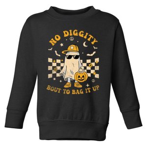 Retro Halloween Ghost No Diggity Bout To Bag It Up Toddler Sweatshirt