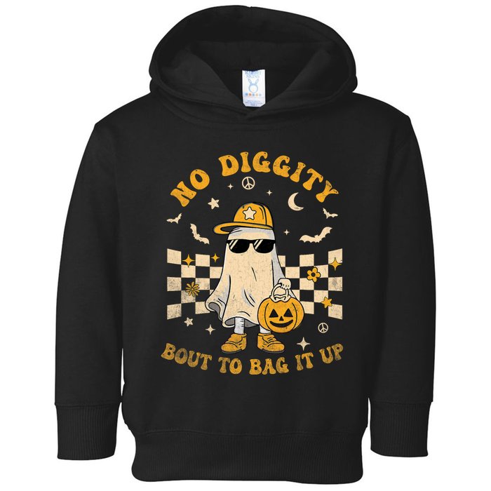 Retro Halloween Ghost No Diggity Bout To Bag It Up Toddler Hoodie