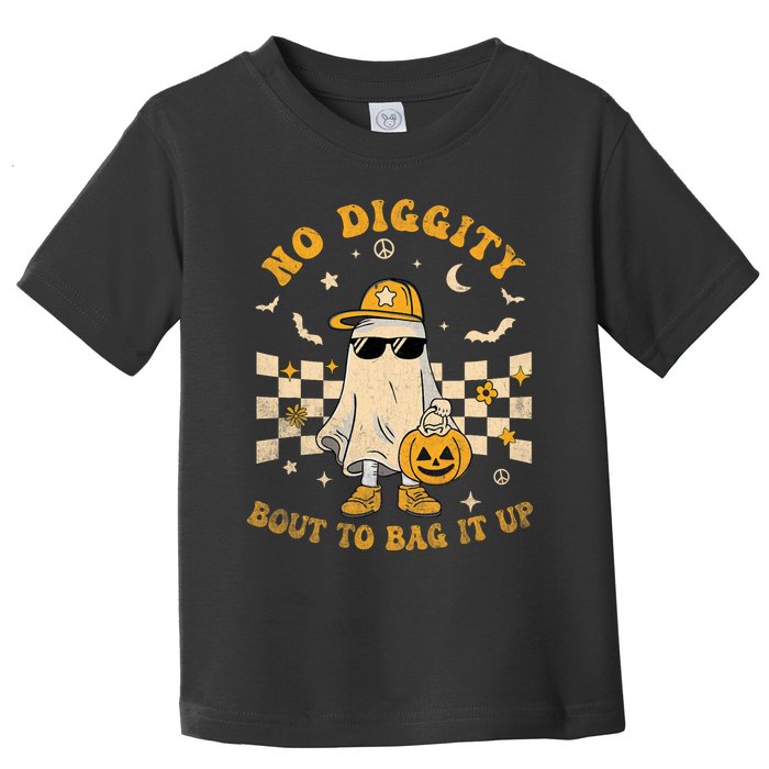 Retro Halloween Ghost No Diggity Bout To Bag It Up Toddler T-Shirt