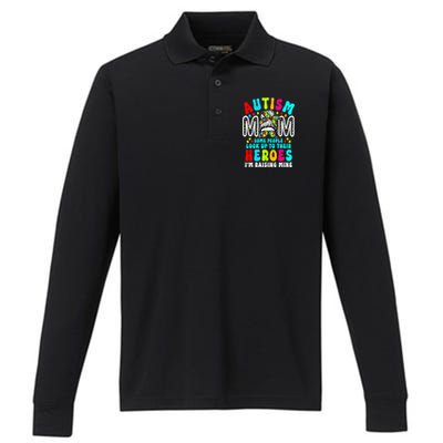 Raising Hero Groovy Messy Bun Autism Mom Autism Awareness Gift Performance Long Sleeve Polo