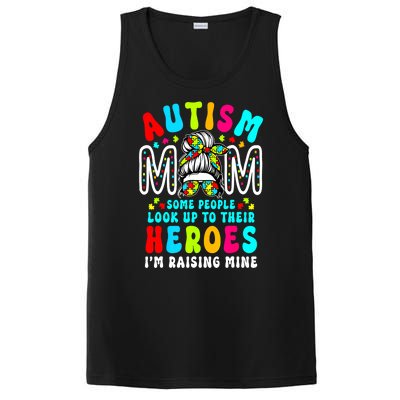 Raising Hero Groovy Messy Bun Autism Mom Autism Awareness Gift PosiCharge Competitor Tank