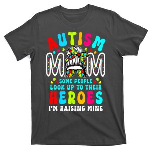 Raising Hero Groovy Messy Bun Autism Mom Autism Awareness Gift T-Shirt