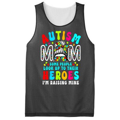 Raising Hero Groovy Messy Bun Autism Mom Autism Awareness Gift Mesh Reversible Basketball Jersey Tank