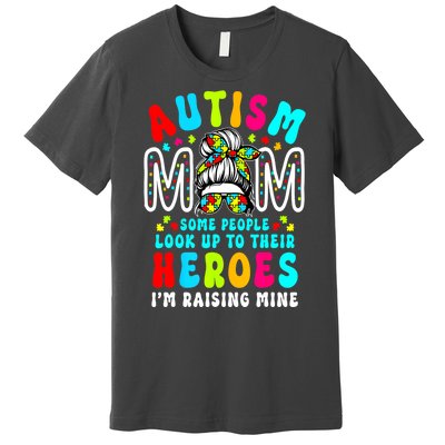 Raising Hero Groovy Messy Bun Autism Mom Autism Awareness Gift Premium T-Shirt