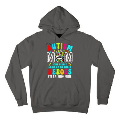 Raising Hero Groovy Messy Bun Autism Mom Autism Awareness Gift Tall Hoodie