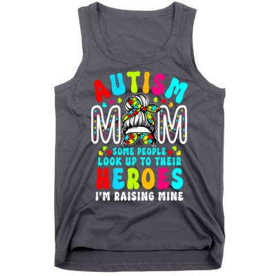 Raising Hero Groovy Messy Bun Autism Mom Autism Awareness Gift Tank Top