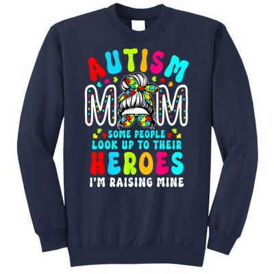 Raising Hero Groovy Messy Bun Autism Mom Autism Awareness Gift Sweatshirt