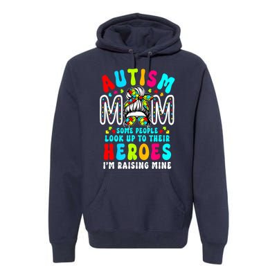 Raising Hero Groovy Messy Bun Autism Mom Autism Awareness Gift Premium Hoodie