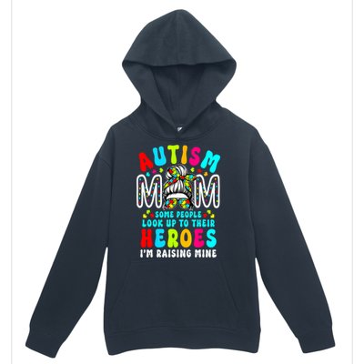 Raising Hero Groovy Messy Bun Autism Mom Autism Awareness Gift Urban Pullover Hoodie