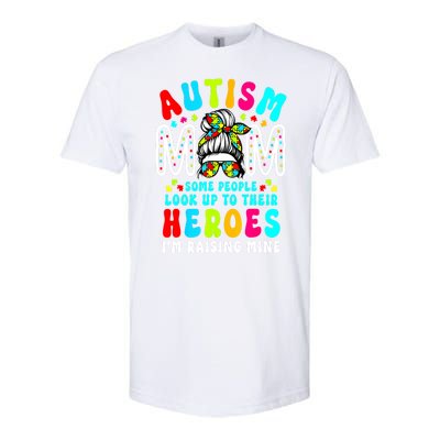 Raising Hero Groovy Messy Bun Autism Mom Autism Awareness Gift Softstyle CVC T-Shirt