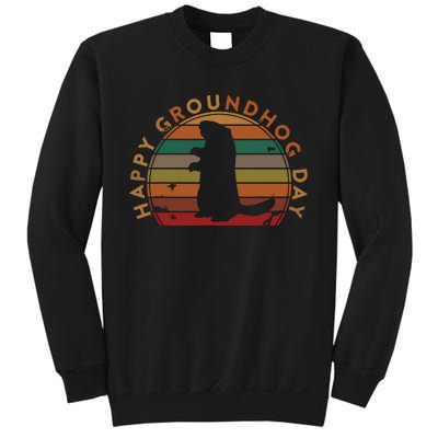 Retro Happy Groundhog Day Sunset Gift Ground Hog Silhouette Sweatshirt