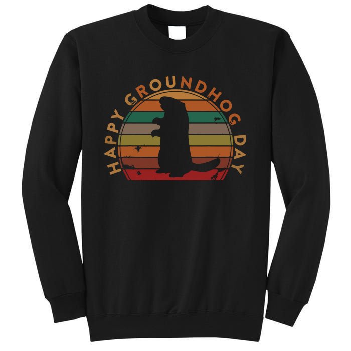 Retro Happy Groundhog Day Sunset Gift Ground Hog Silhouette Tall Sweatshirt