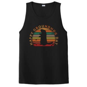 Retro Happy Groundhog Day Sunset Gift Ground Hog Silhouette PosiCharge Competitor Tank