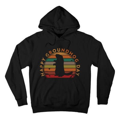 Retro Happy Groundhog Day Sunset Gift Ground Hog Silhouette Tall Hoodie