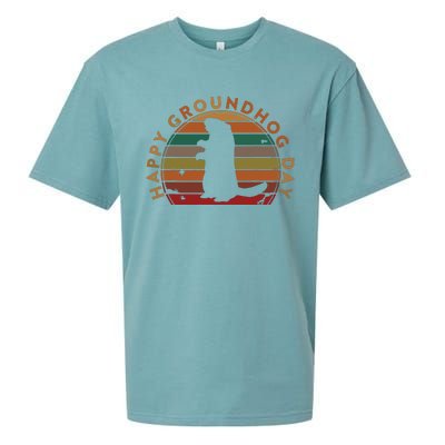 Retro Happy Groundhog Day Sunset Gift Ground Hog Silhouette Sueded Cloud Jersey T-Shirt