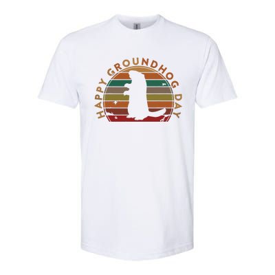 Retro Happy Groundhog Day Sunset Gift Ground Hog Silhouette Softstyle CVC T-Shirt