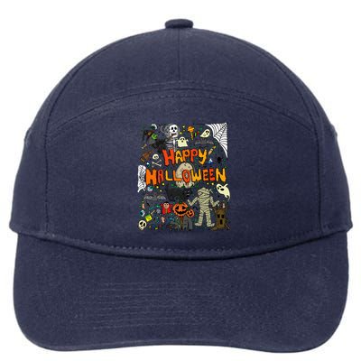 Retro Happy Halloween Scary 7-Panel Snapback Hat