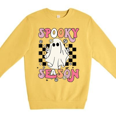 Retro Hippie Halloween Cute Ghost Spooky Season Funny Gifts Premium Crewneck Sweatshirt