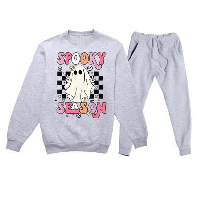 Retro Hippie Halloween Cute Ghost Spooky Season Funny Gifts Premium Crewneck Sweatsuit Set