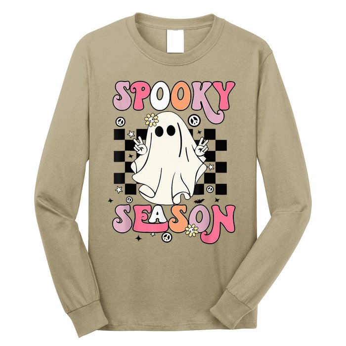 Retro Hippie Halloween Cute Ghost Spooky Season Funny Gifts Long Sleeve Shirt