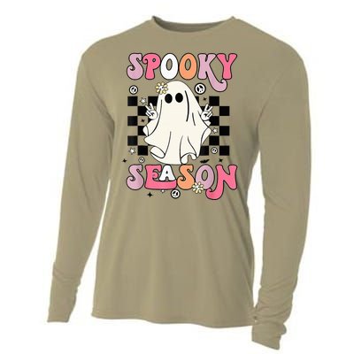 Retro Hippie Halloween Cute Ghost Spooky Season Funny Gifts Cooling Performance Long Sleeve Crew