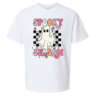 Retro Hippie Halloween Cute Ghost Spooky Season Funny Gifts Sueded Cloud Jersey T-Shirt