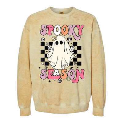 Retro Hippie Halloween Cute Ghost Spooky Season Funny Gifts Colorblast Crewneck Sweatshirt