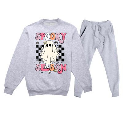 Retro Hippie Halloween Cute Ghost Spooky Season Funny Gifts Premium Crewneck Sweatsuit Set