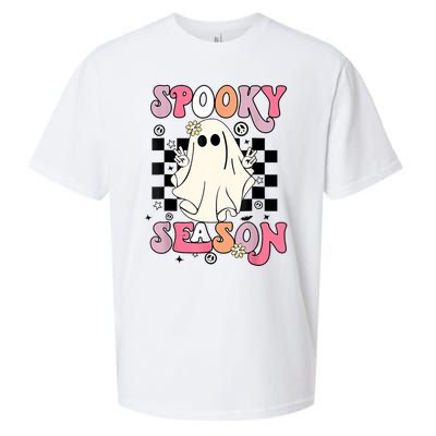 Retro Hippie Halloween Cute Ghost Spooky Season Funny Gifts Sueded Cloud Jersey T-Shirt