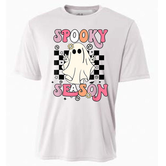 Retro Hippie Halloween Cute Ghost Spooky Season Funny Gifts Cooling Performance Crew T-Shirt