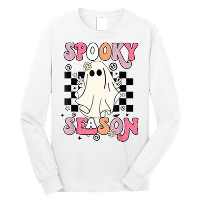 Retro Hippie Halloween Cute Ghost Spooky Season Funny Gifts Long Sleeve Shirt