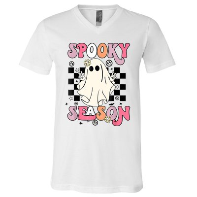 Retro Hippie Halloween Cute Ghost Spooky Season Funny Gifts V-Neck T-Shirt