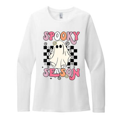 Retro Hippie Halloween Cute Ghost Spooky Season Funny Gifts Womens CVC Long Sleeve Shirt