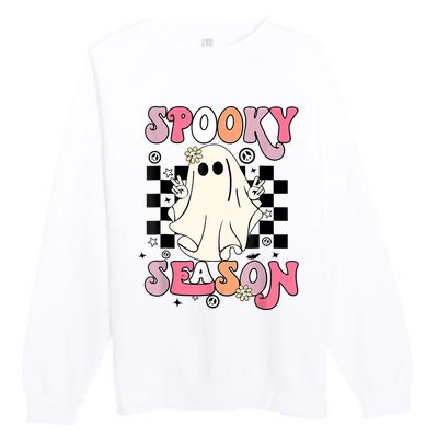 Retro Hippie Halloween Cute Ghost Spooky Season Funny Gifts Premium Crewneck Sweatshirt