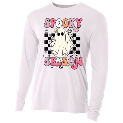 Retro Hippie Halloween Cute Ghost Spooky Season Funny Gifts Cooling Performance Long Sleeve Crew