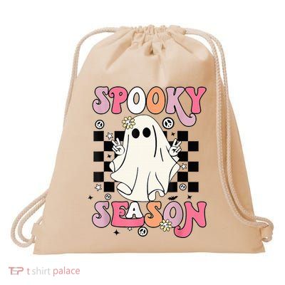Retro Hippie Halloween Cute Ghost Spooky Season Funny Gifts Drawstring Bag