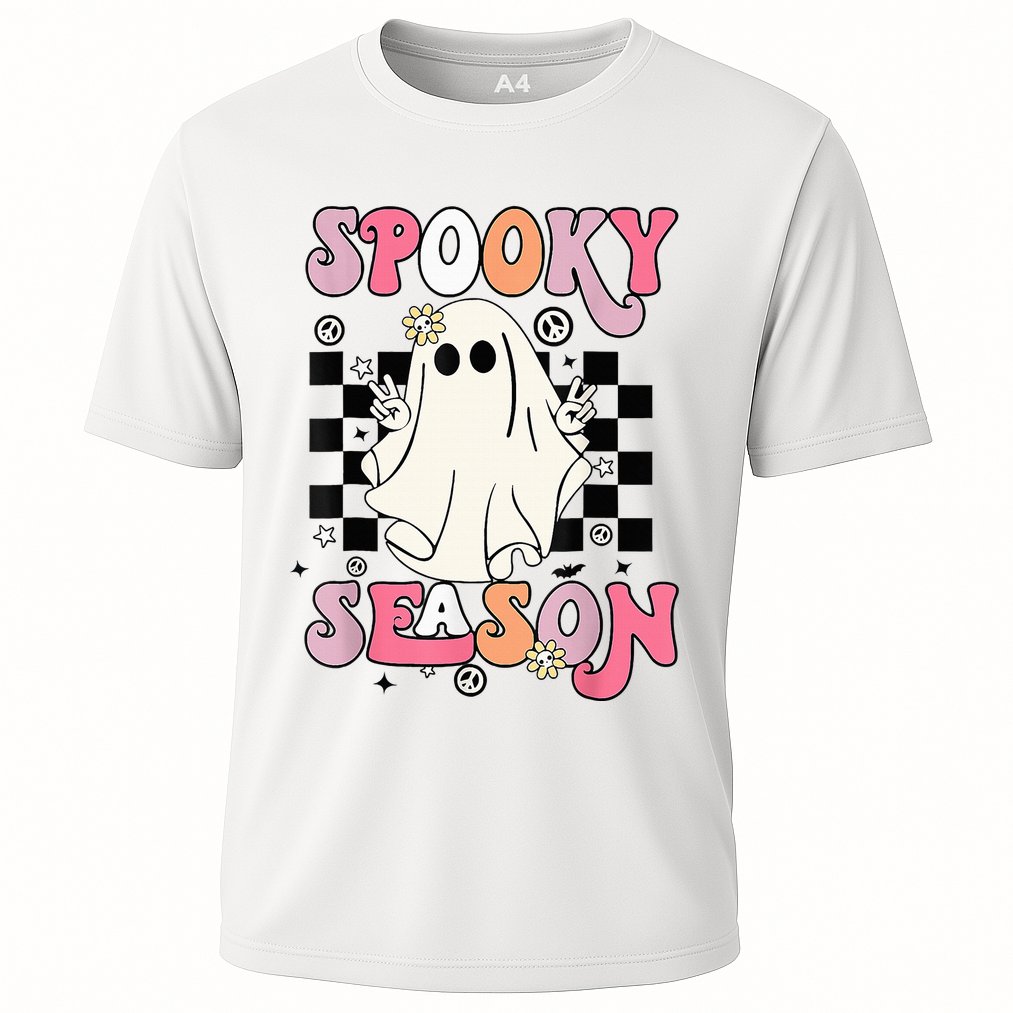 Retro Hippie Halloween Cute Ghost Spooky Season Funny Gifts Cooling Performance Crew T-Shirt