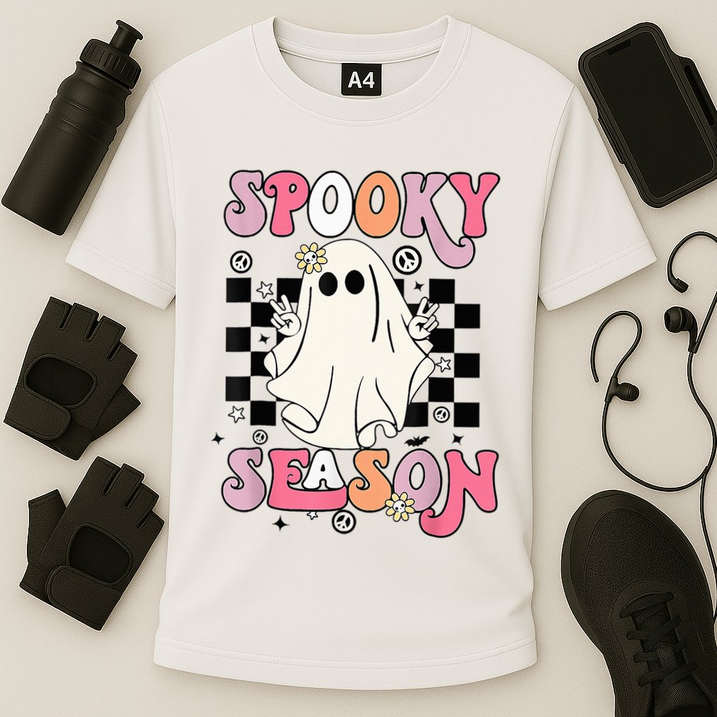 Retro Hippie Halloween Cute Ghost Spooky Season Funny Gifts Cooling Performance Crew T-Shirt