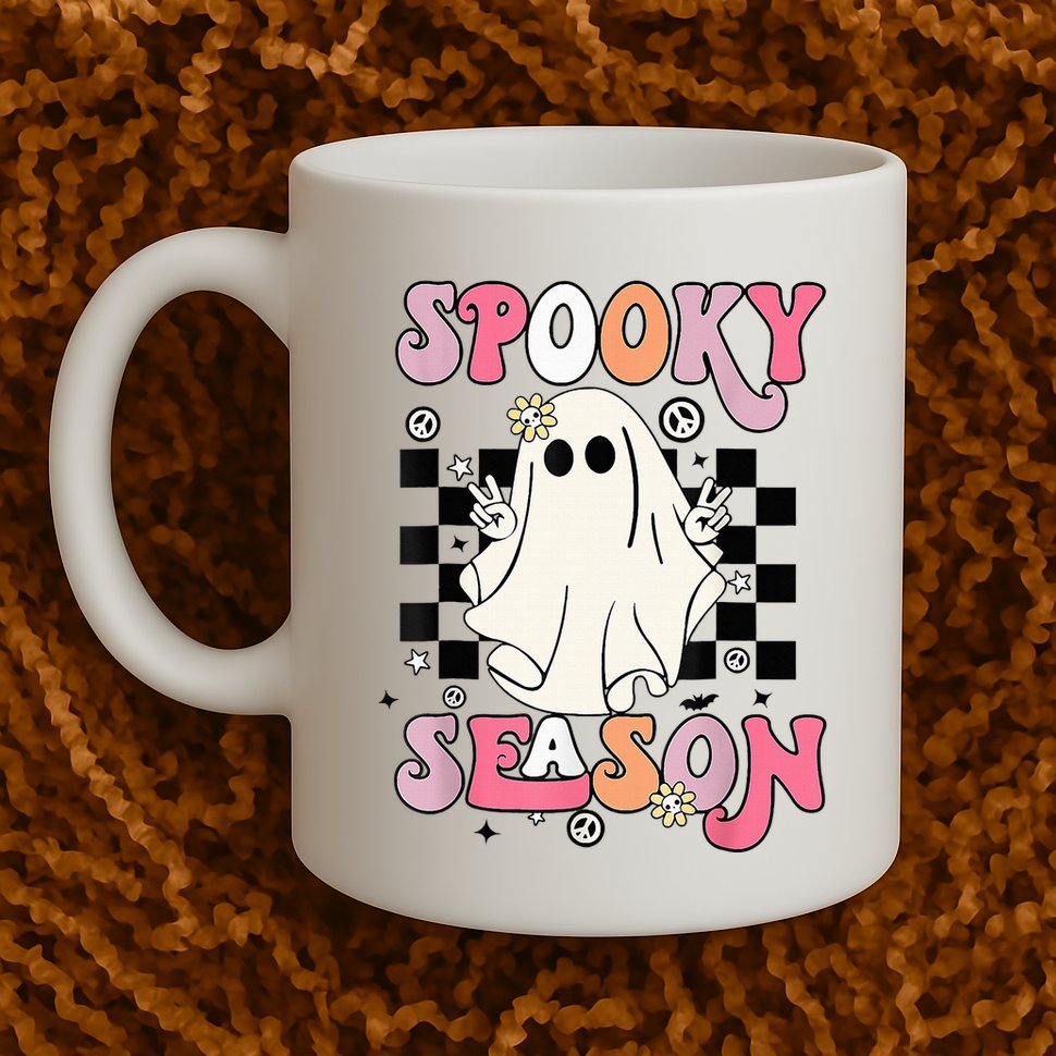 Retro Hippie Halloween Cute Ghost Spooky Season Funny Gifts Mug