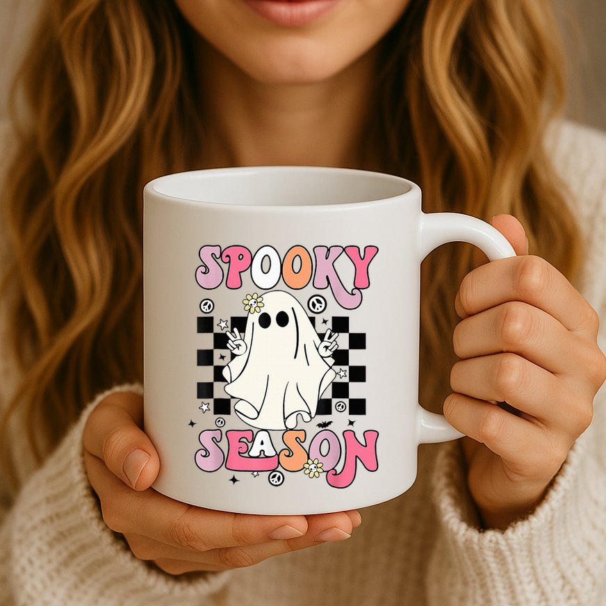 Retro Hippie Halloween Cute Ghost Spooky Season Funny Gifts Mug