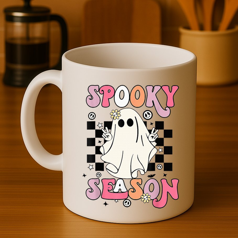 Retro Hippie Halloween Cute Ghost Spooky Season Funny Gifts Mug