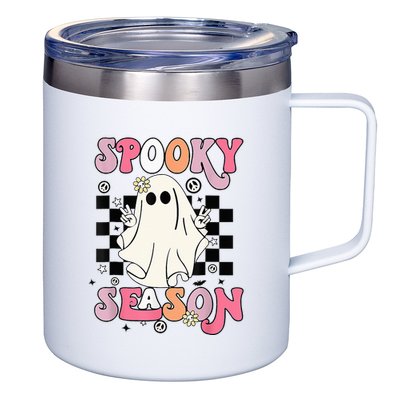 Retro Hippie Halloween Cute Ghost Spooky Season Funny Gifts 12oz Stainless Steel Coffee Mug