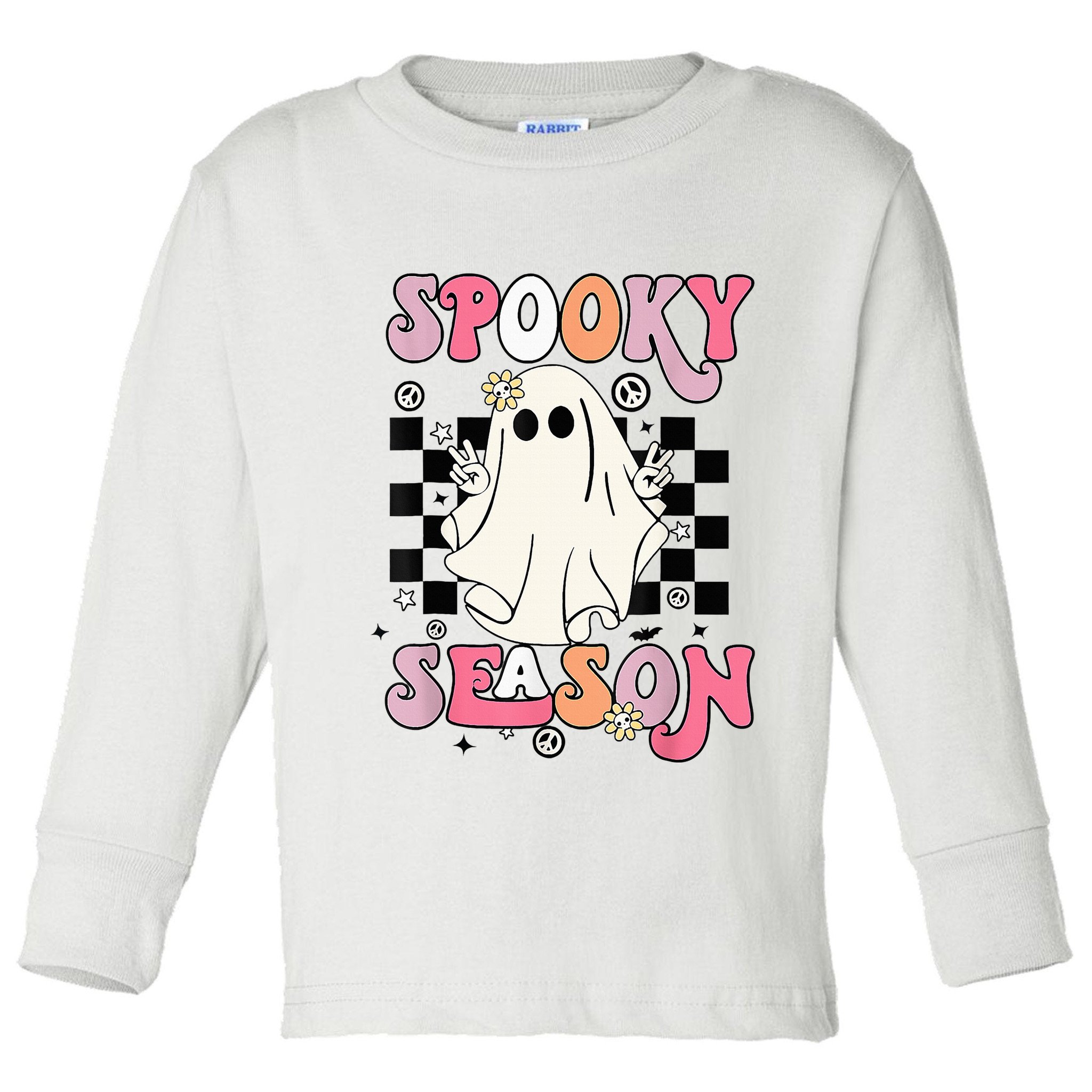 Retro Hippie Halloween Cute Ghost Spooky Season Funny Gifts Toddler Long Sleeve Shirt