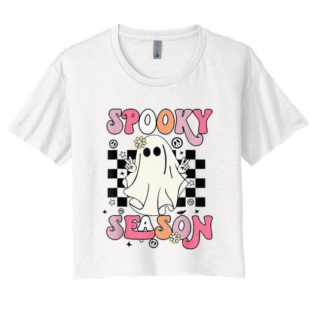 Retro Hippie Halloween Cute Ghost Spooky Season Funny Gifts Crop Top