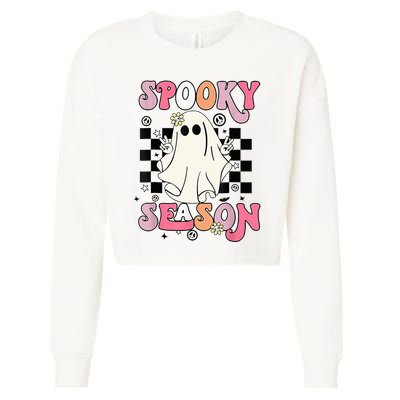 Retro Hippie Halloween Cute Ghost Spooky Season Funny Gifts Cropped Pullover Crew